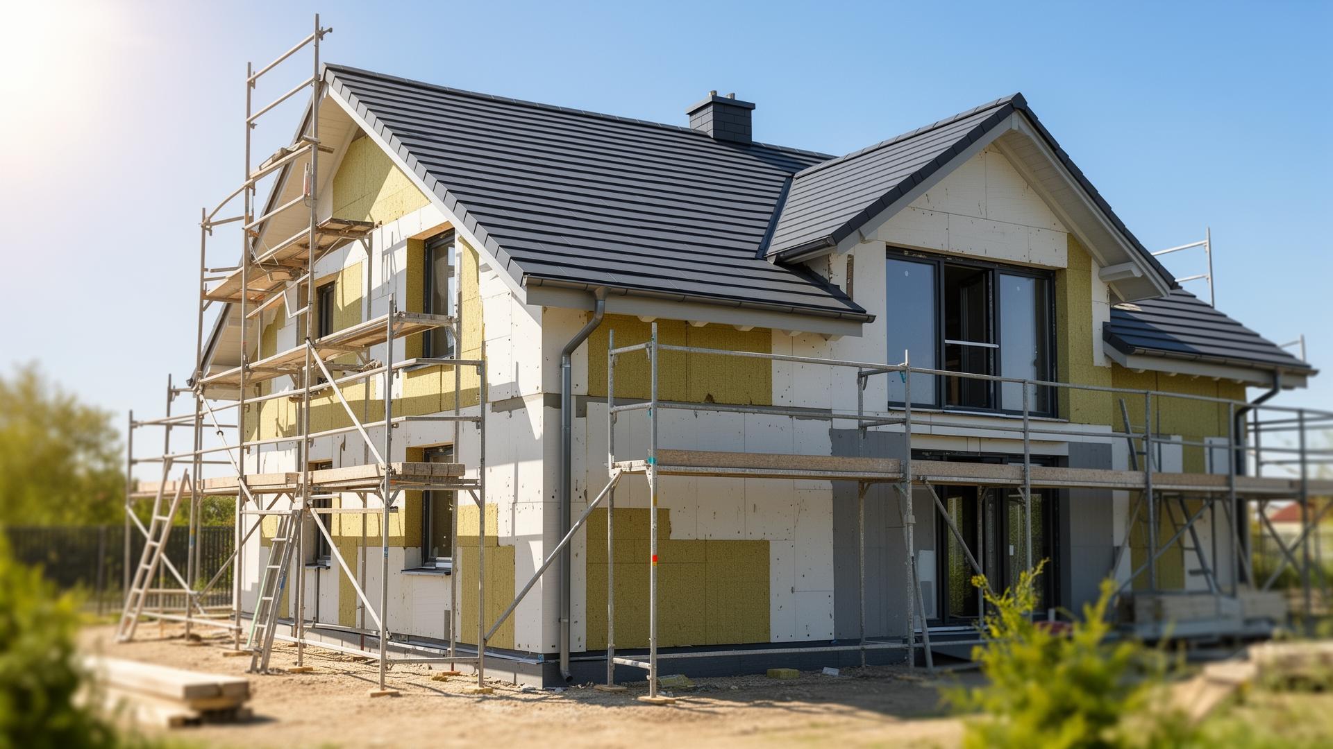 Maison en rénovation énergétique avec isolation thermique par l'extérieur